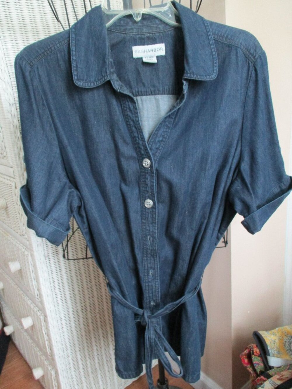 Sag Harbor Extra Large XL Blue Denim Button Down Top Shirt Blouse